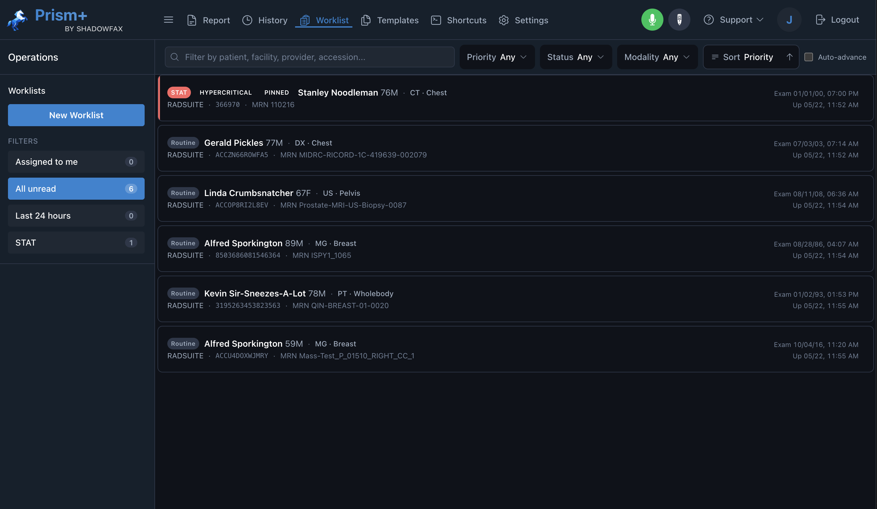 Prism worklist view